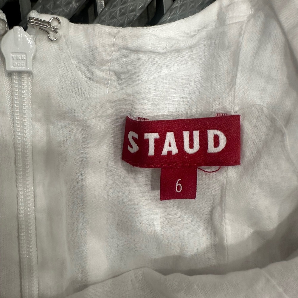 Staud White Cotton Blend Paneled A-Line Mini Dress Size 6 Sleeveless Square Neck - Picture 5 of 8
